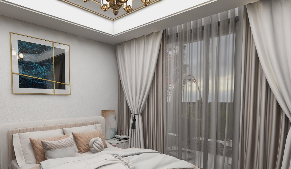 منزل 80 متر - غرفة النوم 1 ط1 مع شرفة تطل على الشارع الرئيسي